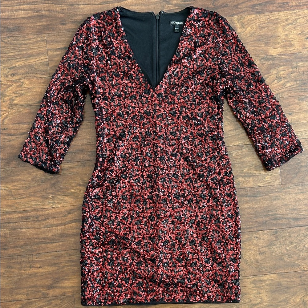 Express Glam Sequin Long Sleeve Dress